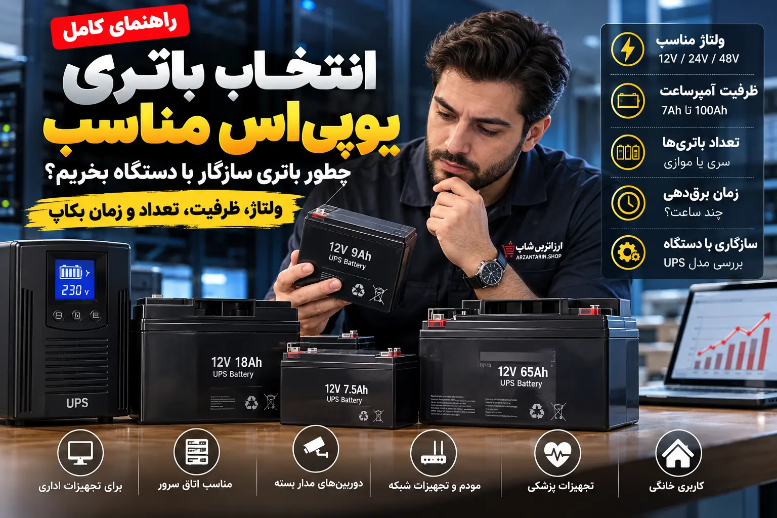 راهنمای انتخاب باتری یوپی‌اس؛ ولتاژ و ظرفیت مناسب