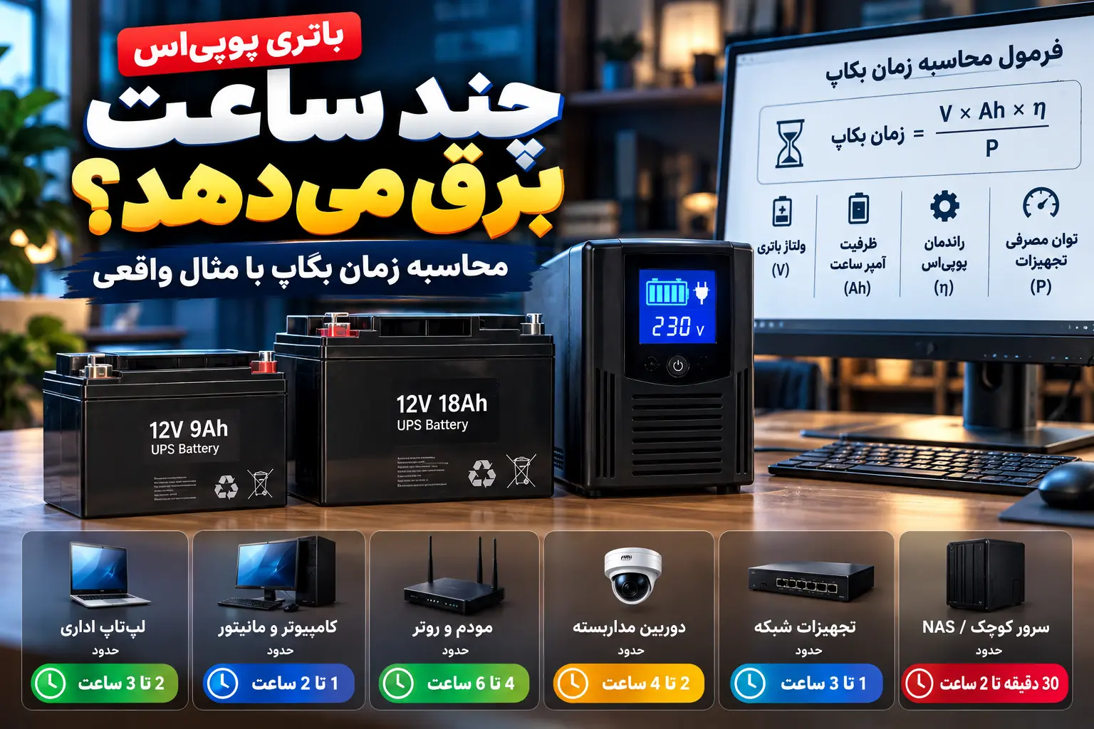 باتری یوپی‌اس چند ساعت برق می‌دهد؟ محاسبه زمان بکاپ
