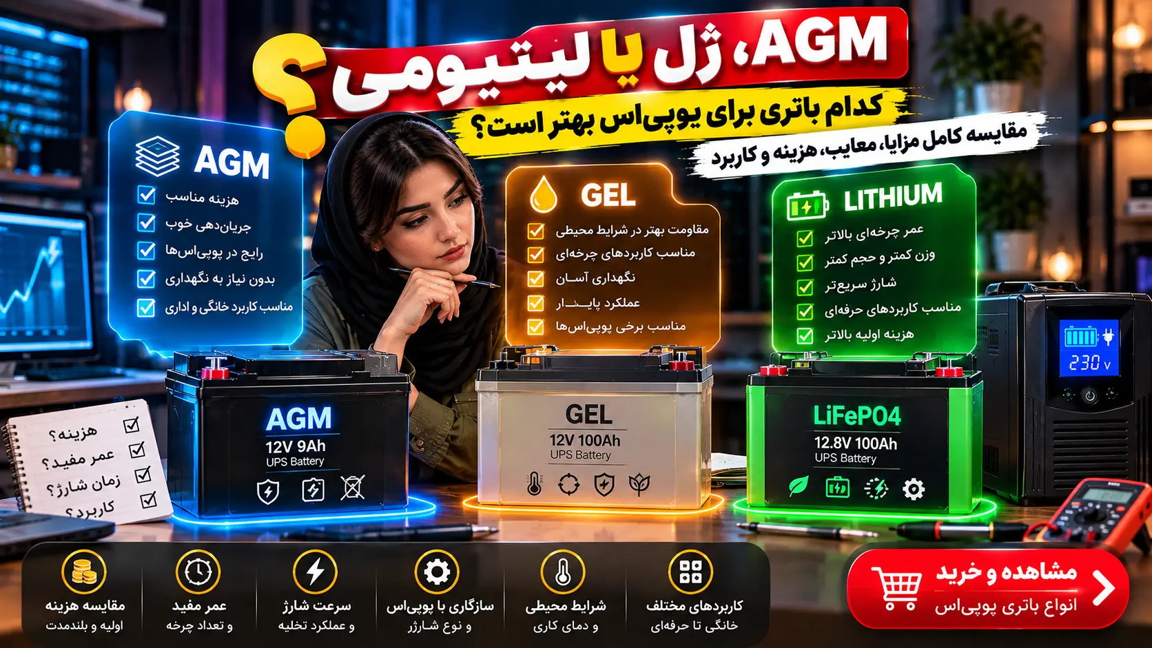 باتری AGM یا ژل یا لیتیومی؛ کدام برای یوپی‌اس بهتر است؟