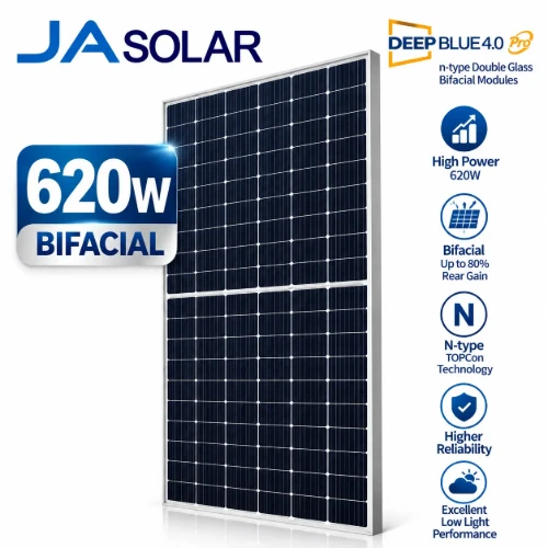 پنل خورشیدی JA Solar 620 وات دوطرفه N-Type دابل گلس مدل JAM72D42-620/LB
